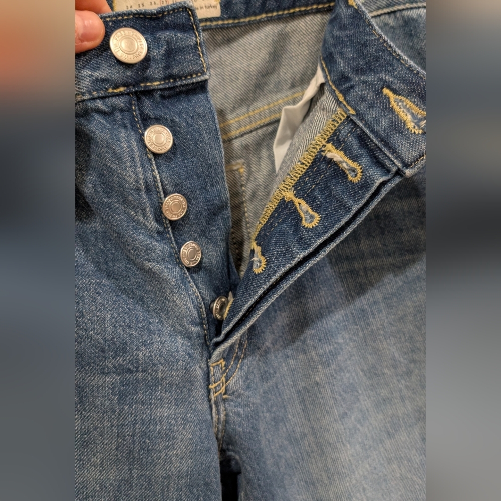 We The Free Mid Rise Straight Leg Distressed Jeans In Sequoia Blue - Picture 4 of 8
